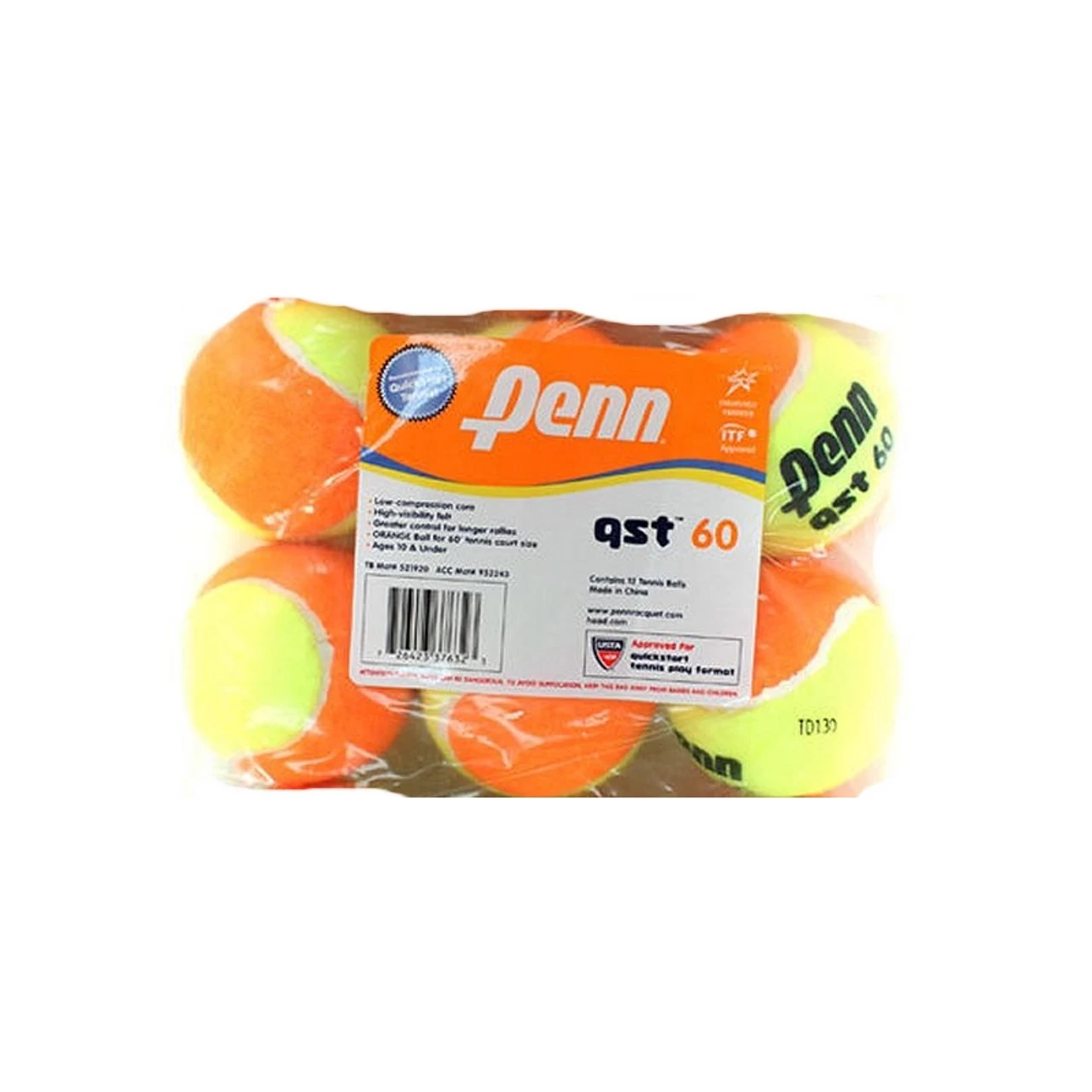 Penn QST 60 Orange / Yellow Tennis Ball, 6-Pack 1 Penn QST 60 Orange / Yellow Tennis Ball, 6-Pack
